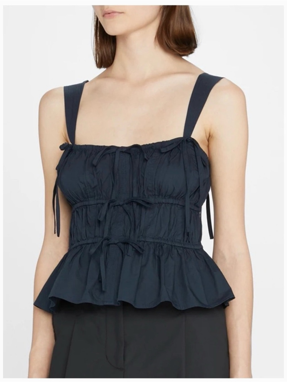 Ulla Johnson Navy Smocked Ruffle Tank Top, size 12